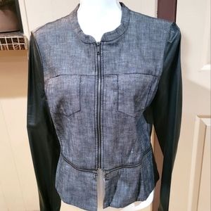 DKNY Jeans Crop Denim Faux Leather Jacket